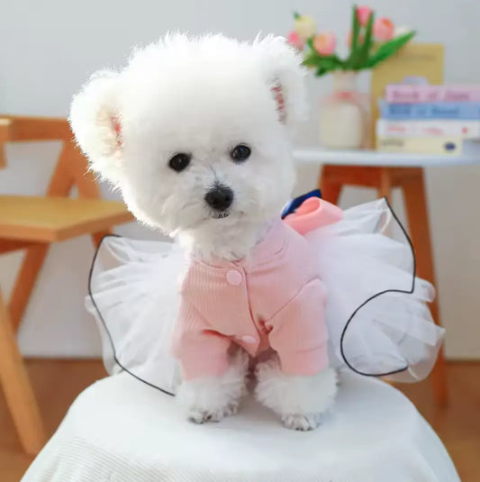 Hundekleid „Princess Tutu“ – Rosa mit marineblauer Schleife Abendkleid