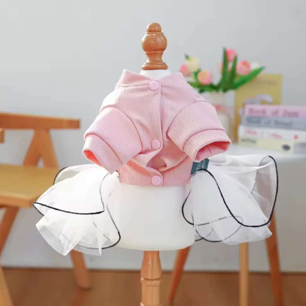 Hundekleid „Princess Tutu“ – Rosa mit marineblauer Schleife Abendkleid